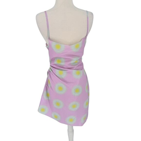 Maisie Wilen Dress Mini Pink Medium Dots Spaghetti Straps Ruched - Picture 3 of 6